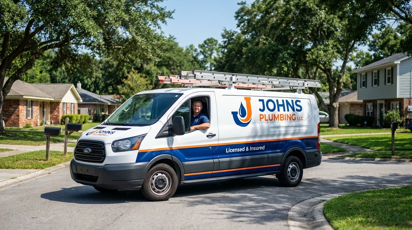 Johns Plumbing LLC service van in Mansfield, AR