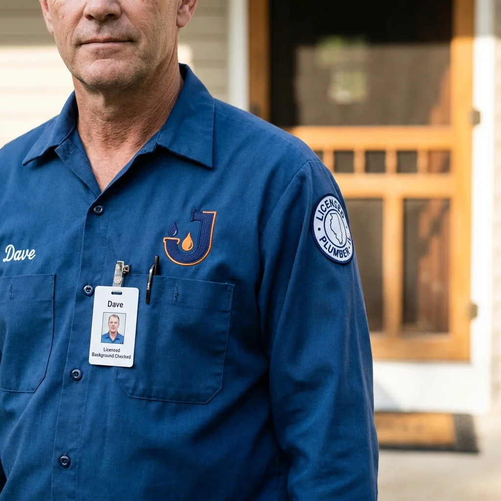Licensed plumber showing ID badge in Mansfield, AR