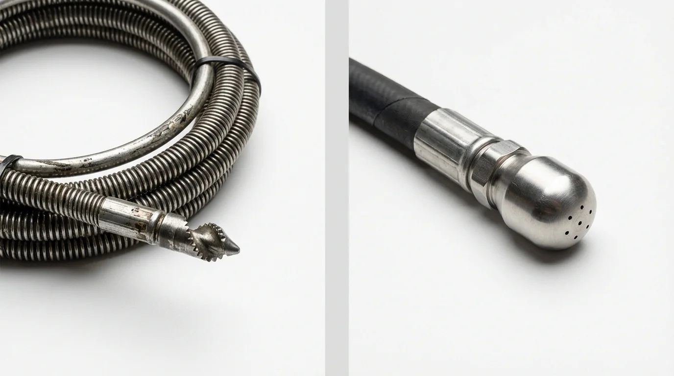 Drain snake cable and hydro jetting nozzle used for drain cleaning in Mansfield, AR