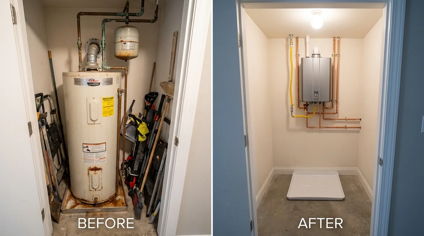 Tank water heater versus wall-mounted tankless unit comparison for Mansfield, AR homeowners